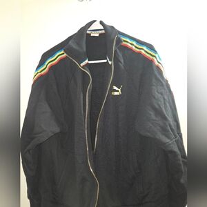 Puma Black Jacket with Multicolor Shoulder Stripes